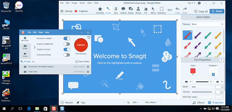 Phần mềm chụp ảnh bằng laptop Snagit đầu tiên chúng ta khởi động phần mềm