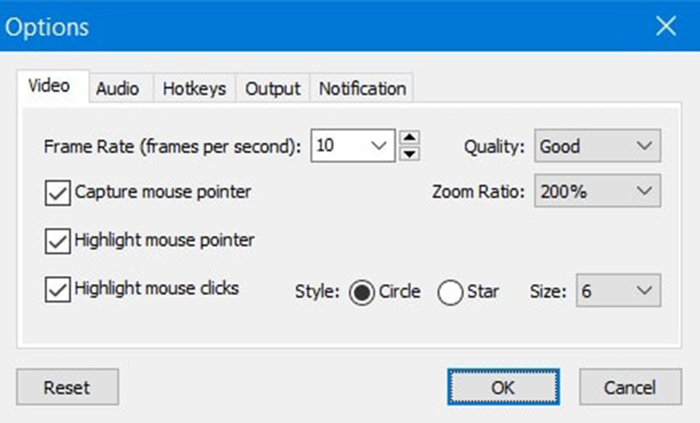 FastStone Capture phần mềm chụp hình cho laptop ở phần Options chọn các thông số như trong hình