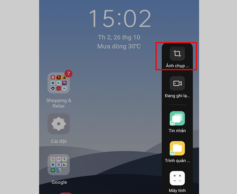 Cách chụp màn hình Oppo F5 dùng thanh bên thông minh chọn biểu tương chụp màn hình