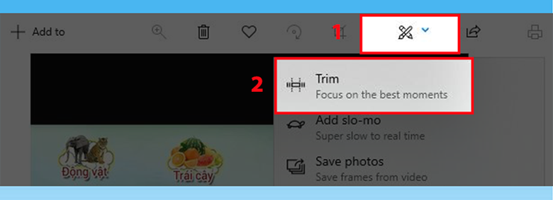Cách cắt video trên laptop trên hệ điều hành Win 10 ấn chuột phải vào video muốn cắt tiếp tục chọn Trim