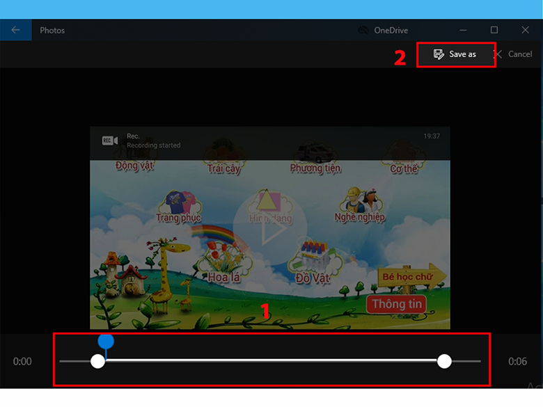 Cách cắt video trên laptop trên hệ điều hành Win 10 ấn chuột phải vào video muốn cắt chọn Open with cắt xong ấn Save As