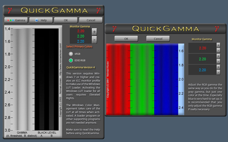 Phần mềm chỉnh màu màn hình laptop sử dụng QuickGamma
