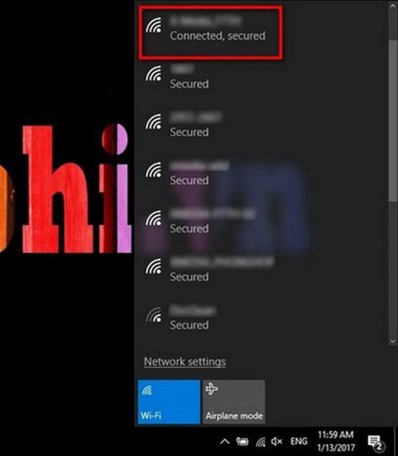 Cách bật wifi trên laptop Asus đơn giản trên win 8, 10 trạng thái Connected, secured đã truy cập vào mạng