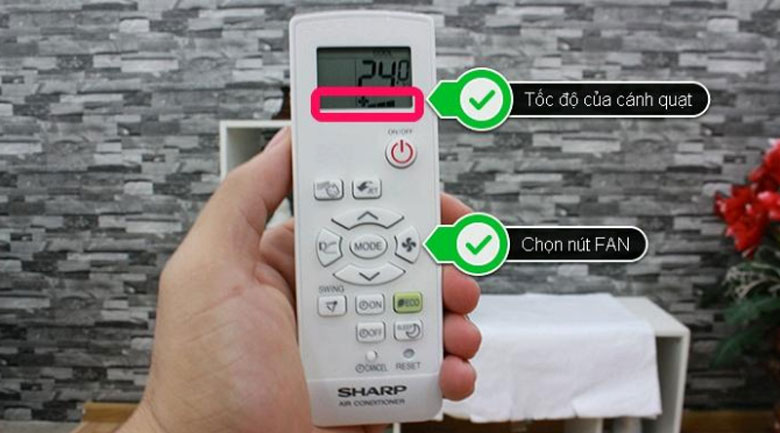 Cách sử dụng điều khiển điều hòa Sharp: Điều chỉnh tốc độ quạt