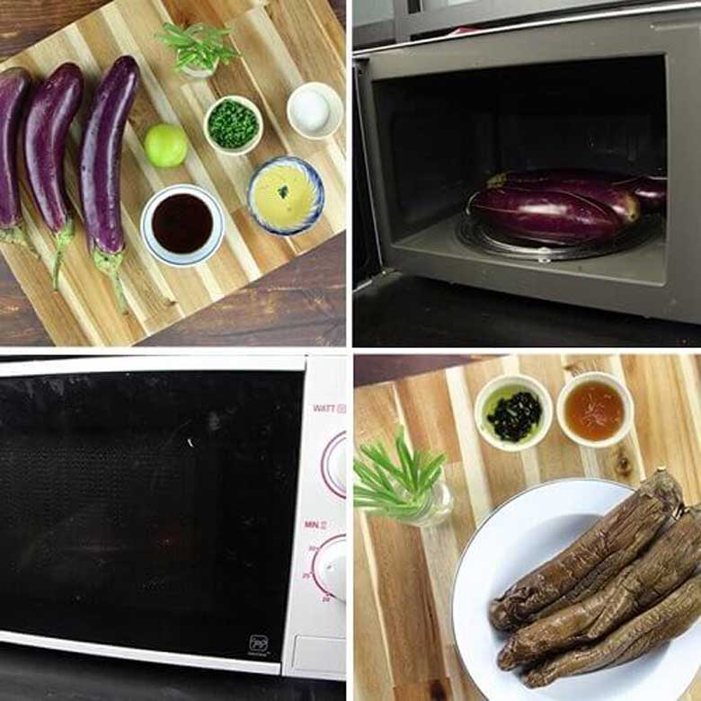 Các bước thực hiện cách nướng cà tím bằng lò vi sóng đơn giản và nhanh gọn