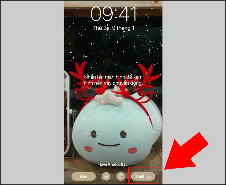 Cách cài đặt video làm màn hình khoá iPhone dùng ứng dụng intoLive cuối cùng ấn nút thiết lập