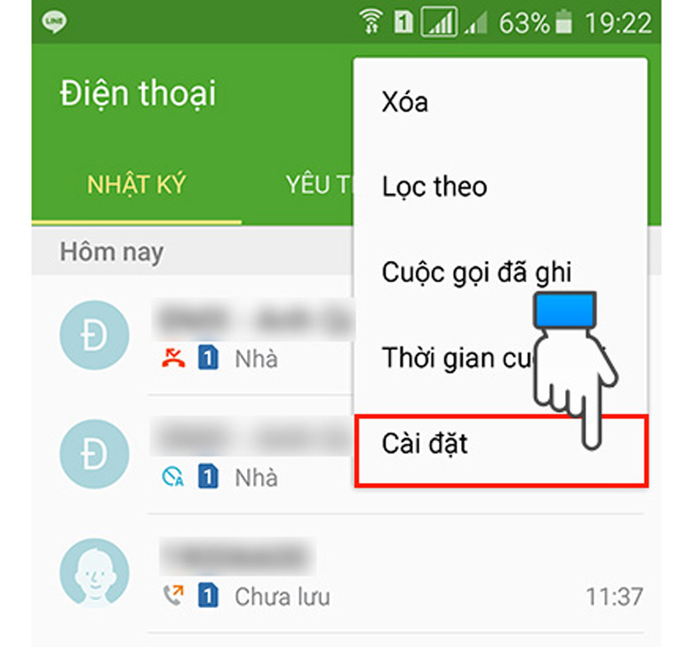 Cách chặn số điện thoại trên Samsung từ danh bạ tiếp tục chọn cài đặt