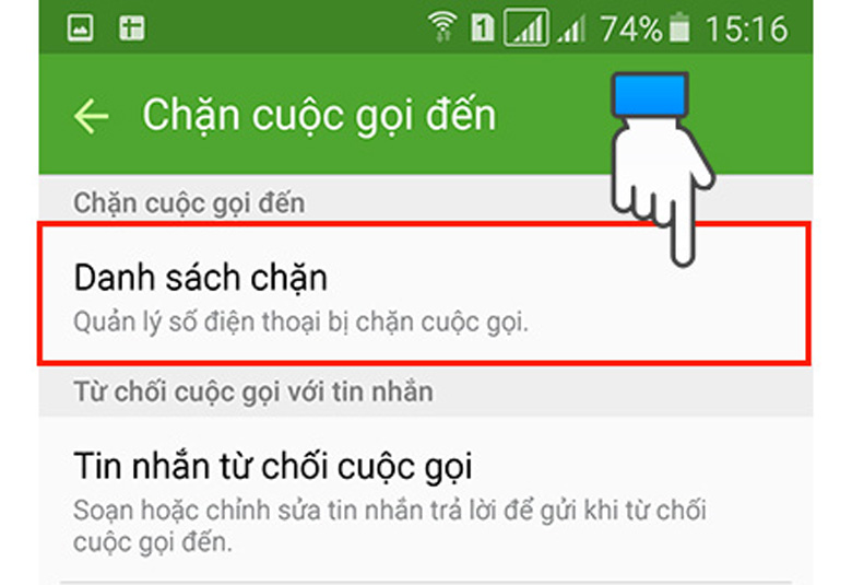 Cách chặn số điện thoại Samsung từ danh bạ tiếp tục chọn danh sách chặn