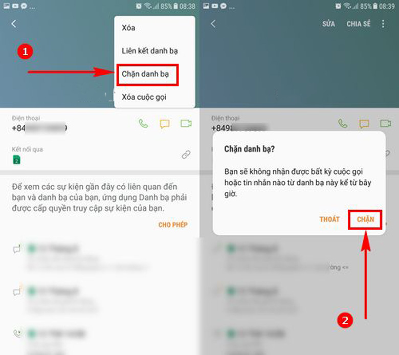 Chặn cuộc gọi ngoài danh bạ Samsung J7 Pro qua danh bạ chọn chặn danh bạ