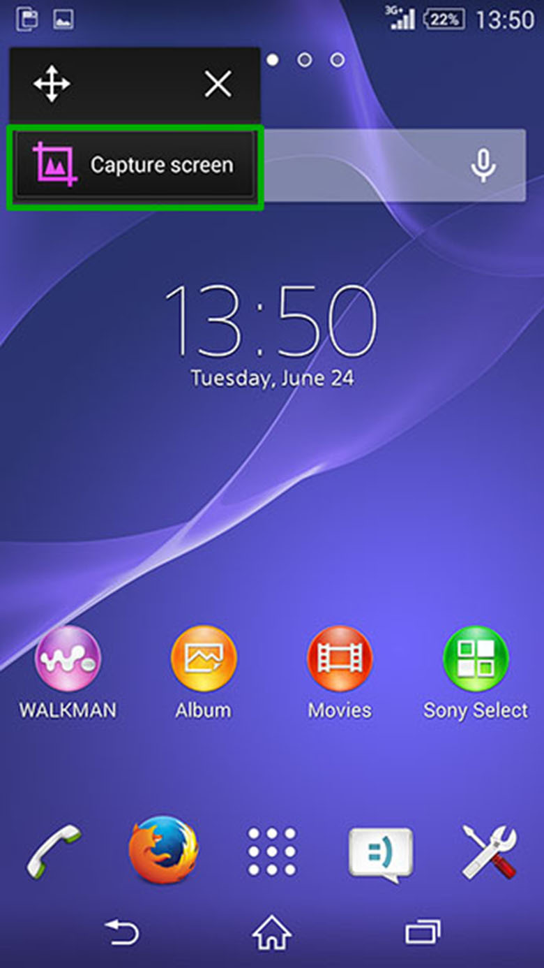 Chụp màn hình máy Sony tiếp tục chọn Capture Screen