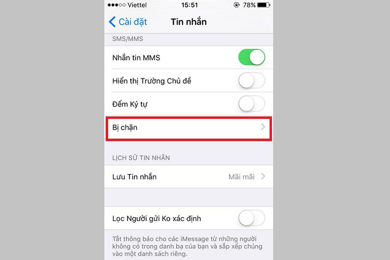 Bị chặn số điện thoại có nhắn tin được không: Cách chặn trên iOS bước 3