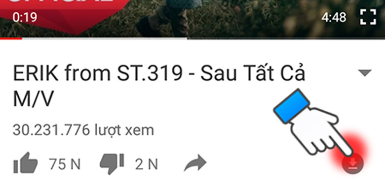 Cách tải video trên youtube về điện thoại Oppo ngay chính youtube chọn video muốn tải ấn mũi tên tải xuống