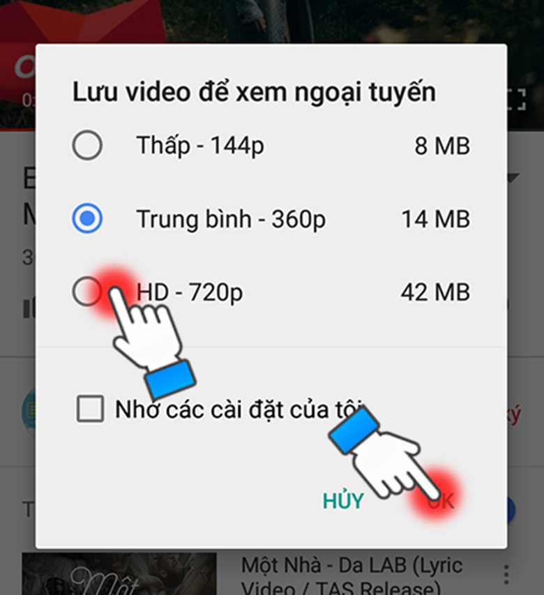 Cách tải video trên youtube về điện thoại Oppo ngay chính youtube chọn video muốn tải ấn mũi tên tải xuống và chọn chất lượng tải