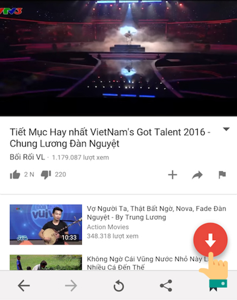 Ứng dụng mang tên SnapTube cách tải phim về điện thoại Oppo đầu tiên chọn SnapTube chọn Youtube chọn mũi tên góc bên phải để lưu video về
