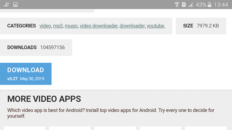 Tải video từ youtube về điện thoại Oppo dùng phần mềm TubeMate nhấp "DOWNLOAD"