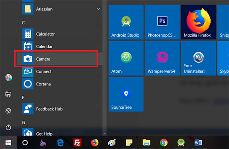 Cách chụp ảnh bằng máy tính laptop sử dụng hệ điều hành Windows gõ tìm ứng dụng Camera