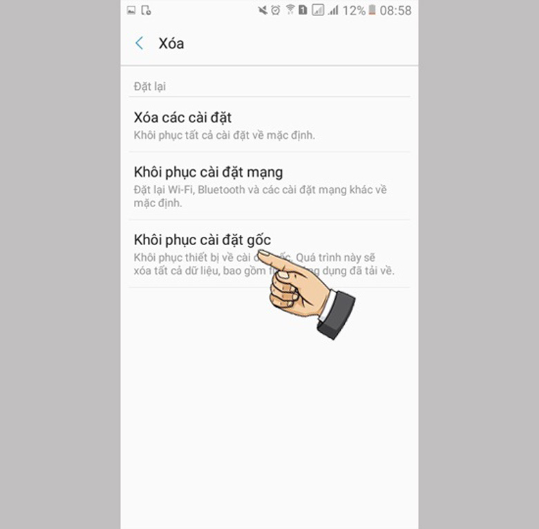 Khôi phục cài đặt gốc cho J2 Prime vào chọn khôi phục cài ảnh gốc