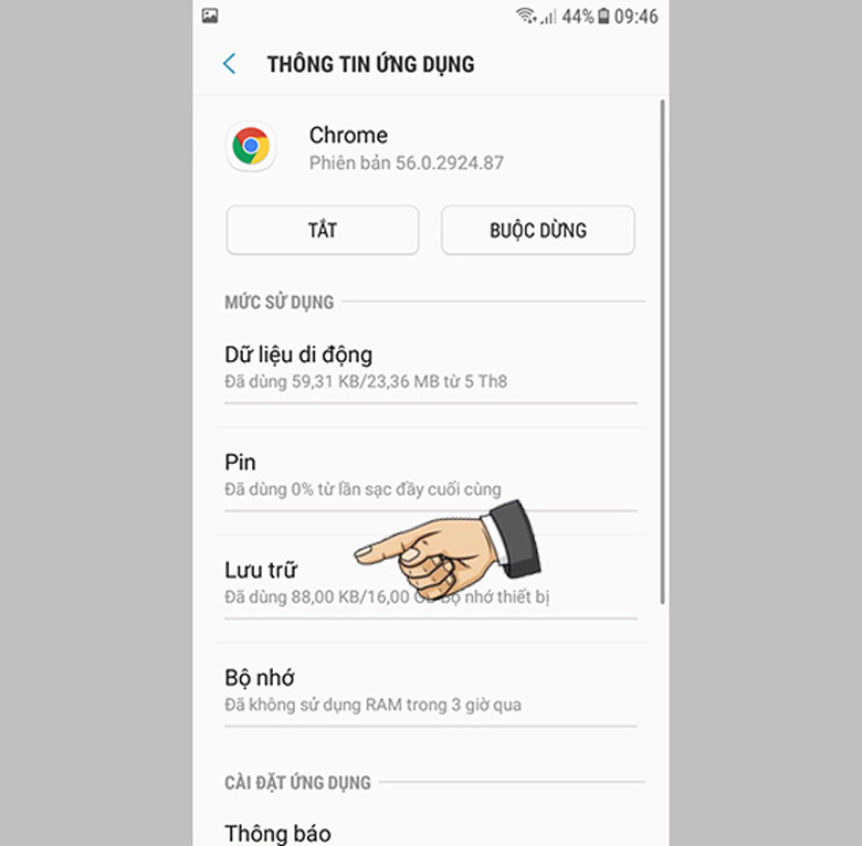 Xóa dữ liệu ứng dụng hệ thống không cần thiết chọn lưu trữ