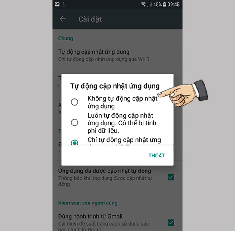 Tắt tự động cập nhật phần mềm trên Google Play chọn không tự động cập nhật ứng dụng