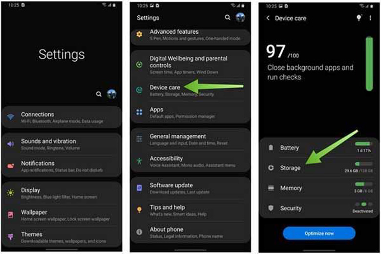 Giải phóng dung lượng bằng tính năng chăm sóc thiết bị rất uy tín