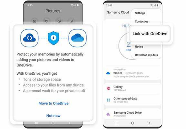 Đồng bộ dữ liệu trên các dịch vụ lưu trữ trực tuyến chọn Link with OneDrive