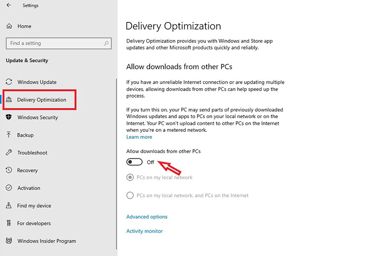 Cách tăng tốc wifi cho laptop: Tắt Windows Delivery Optimization bước 2