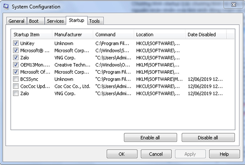 Laptop bị giật màn hình các dụng ứng khởi động chạy ngầm mở System Configuration Utility