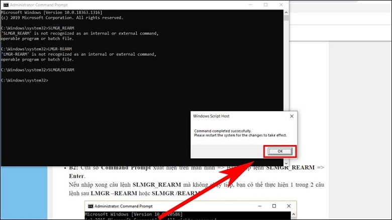 Cách khăc phục màn hình laptop bị đen dùng lệnh Command prompt của  sổ xuất hiện nhật lệnh “SLMGR/REARM”