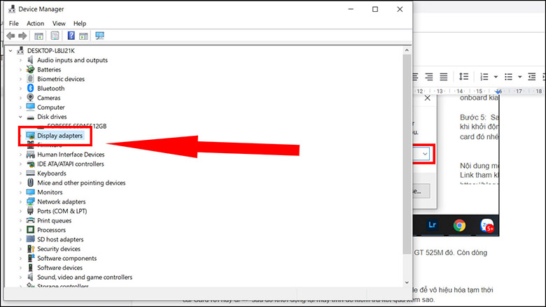 Màn hình laptop bị đen tạm thời vô hiệu hóa card màn hình chọn “Display adapters”