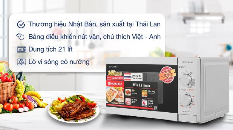 Lò vi sóng có nướng 21 lít Sharp R-G211TV-SL - Dung tích lớn 21 lít