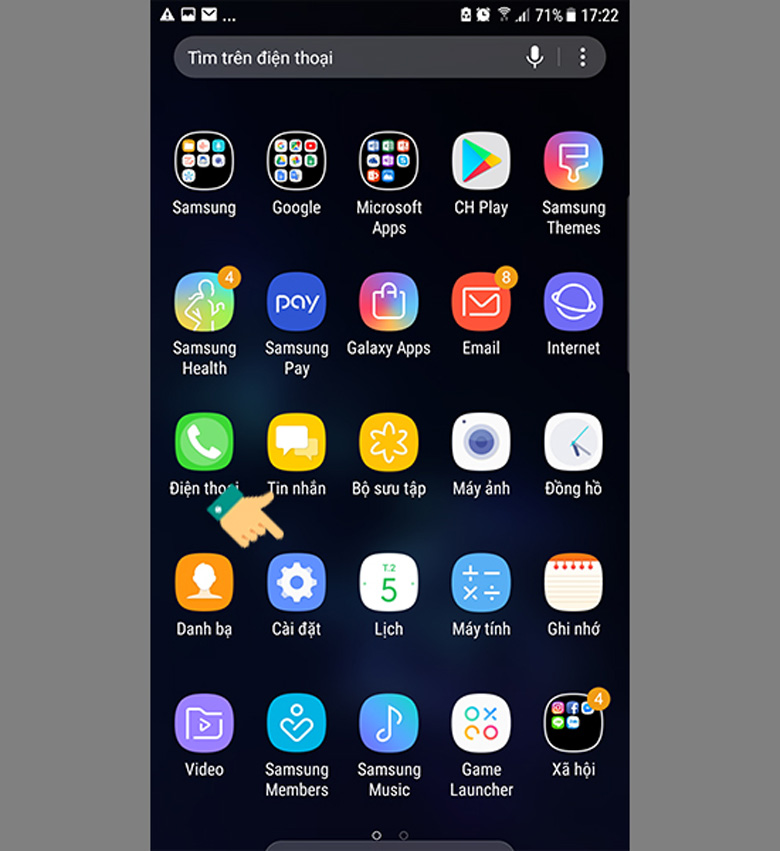 Cài đặt bàn phím tiếng việt cho Samsung trước tiên vào cài đặt