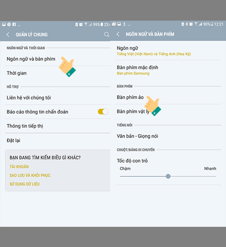 Cách viết dấu trên điện thoại Samsung và chọn ngôn ngữ và bàn phím