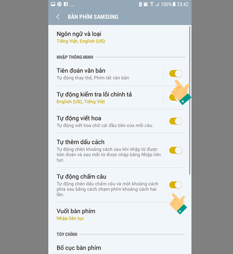 Điền các thông tin chọn trong bàn phím Samsung cách viết có dấu trong điện thoại Samsung