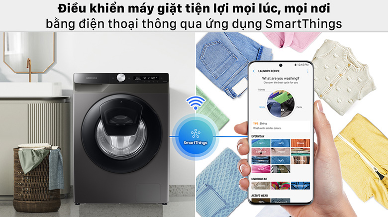 Ứng dụng SmartThings-Máy giặt Samsung Inverter 8.5 kg WW85T554DAX/SV lồng ngang