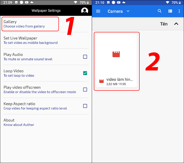 Ứng dụng Video Live Wallpaper cách đặt video làm hình nền điện thoại Samsung các bạn nên làm 2 bước đầy đủ như hình vẽ