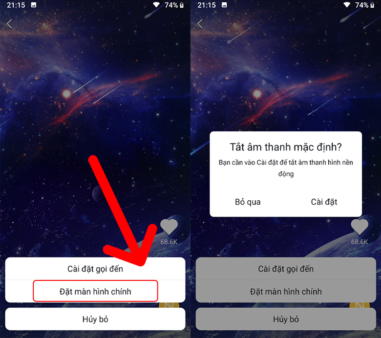 Ứng dụng NoxLucky giúp bạn lựa chọn cách đặt video làm hình nền điện thoại Samsung chọn đặt màn hình chính