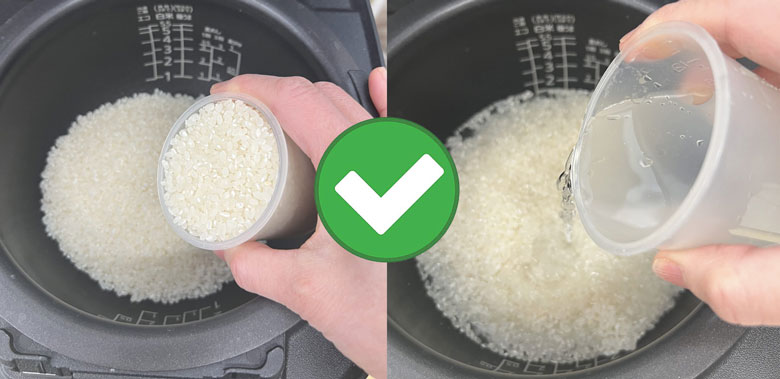 Khắc phục nồi cơm điện tử Toshiba nấu cơm bị sống - Đong đúng tỷ lệ gạo và nước