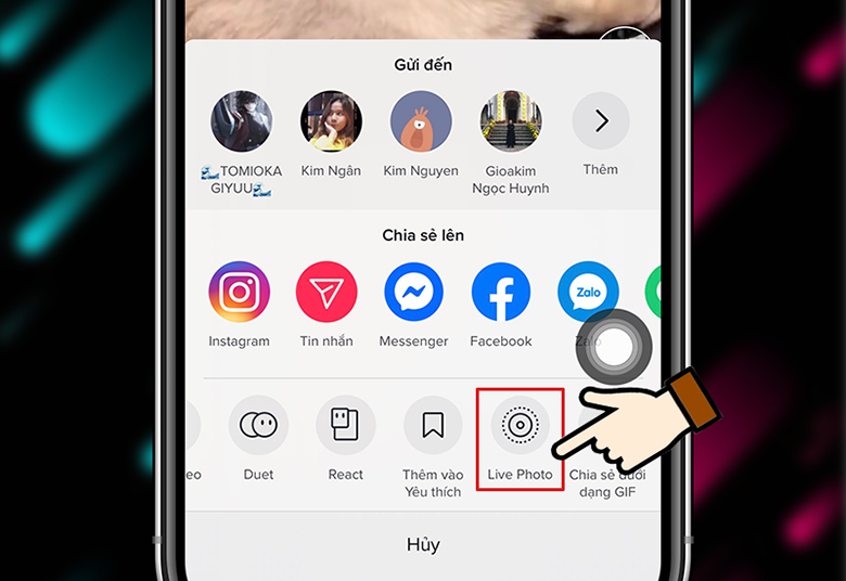 Cách đặt video tik tok làm hình nền điện thoại tiếp tục chọn LIVE PHOTO
