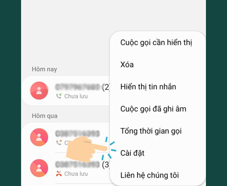 Bỏ chặn cuộc gọi Samsung J7 Prime ấn vào cài đặt