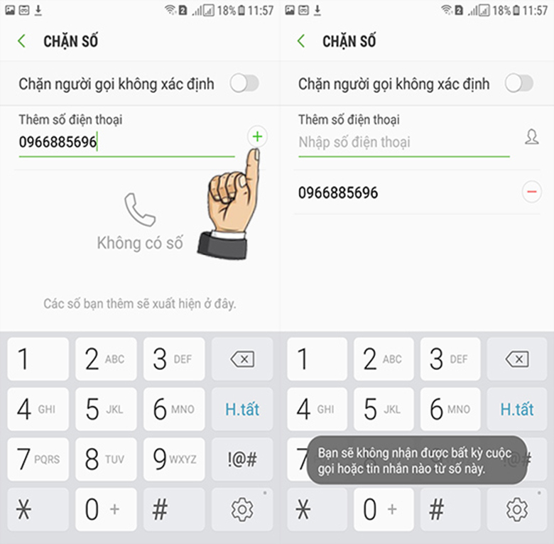 Bỏ chặn số điện thoại trên Samsung J3 vào số đã chặn để gỡ bỏ chặn