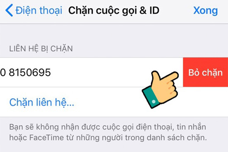 Cách bỏ chặn số điện thoại trên iOS bước 4.3