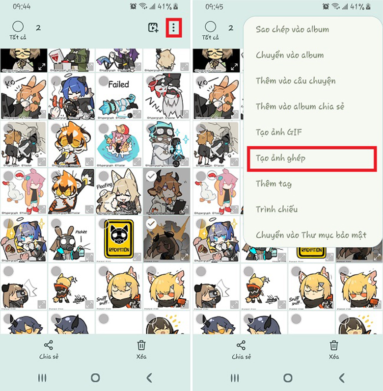 Cách ghép ảnh trên điện thoại Samsung không cần đến phần mềm cự dễ vào dấu 3 chấm bên phải để thực hiện