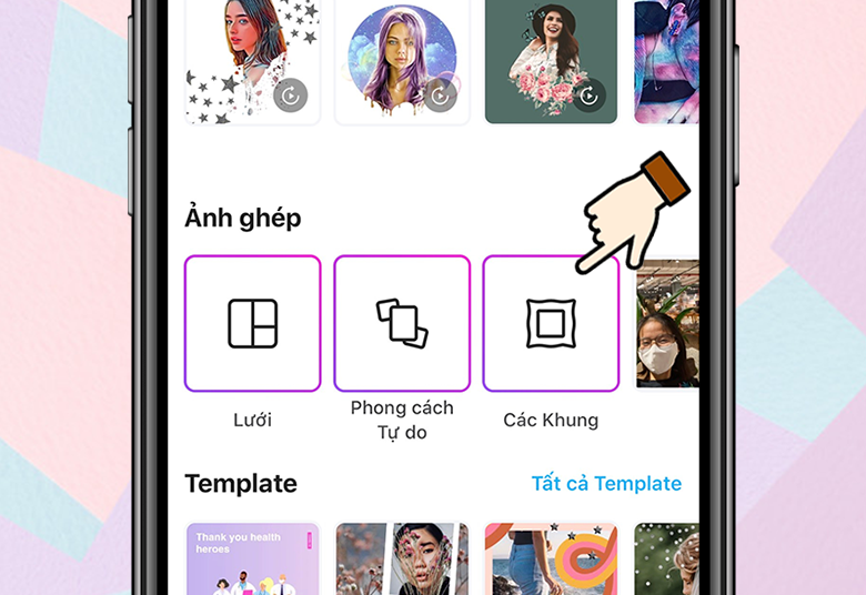 Cách ghép ảnh trên điện thoại Samsung phần mềm PicsArt chế độ các khung