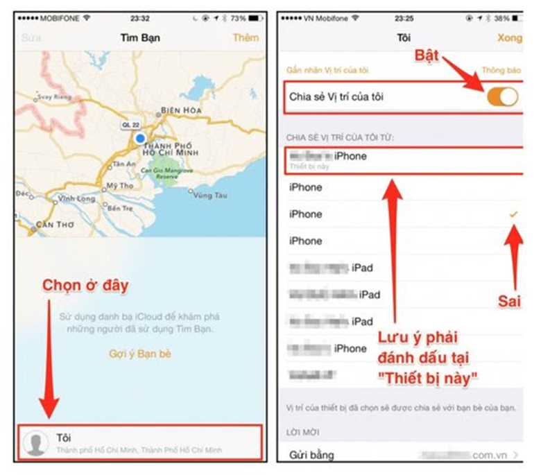 Cách cài định vị giữa 2 điện thoại iPhone trước tiên bạn bật vị trí của tôi