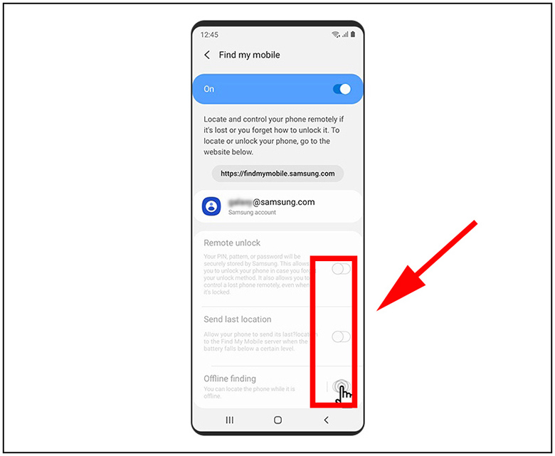 Cách cài định vị cho điện thoại Samsung với tính năng Find my Mobile ấn chạm để bật Offline Finding