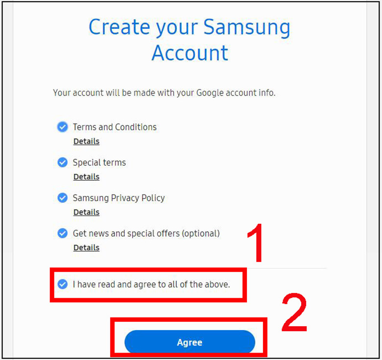 Cách cài định vị cho điện thoại Samsung với tính năng Find my Mobile tiếp chọn I have read and agree to all of the above
