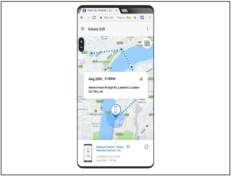 Định vị điện thoại Samsung đã được kết nối