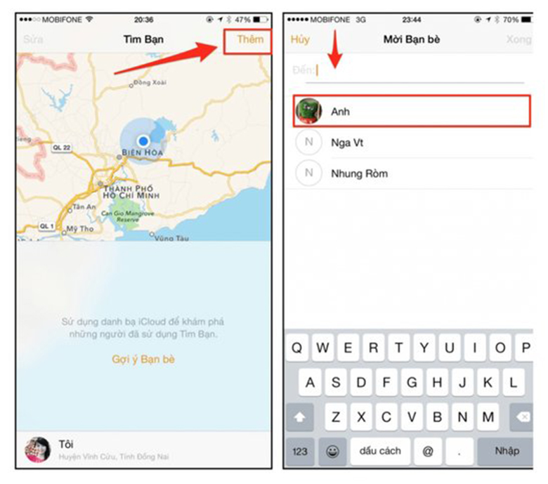 Chọn ứng dụng Find my Friends Định vị iPhone bằng số điện thoại chọn tên bạn muốn kết nối