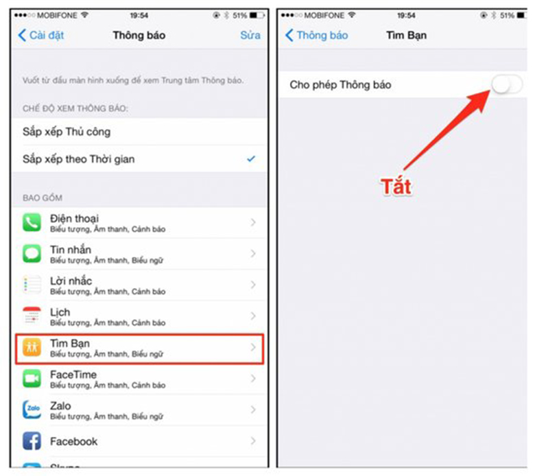 Chọn ứng dụng Find my Friends cách cài định vị trên điện thoại iPhone bạn cũng có thể được phép tắt thông báo