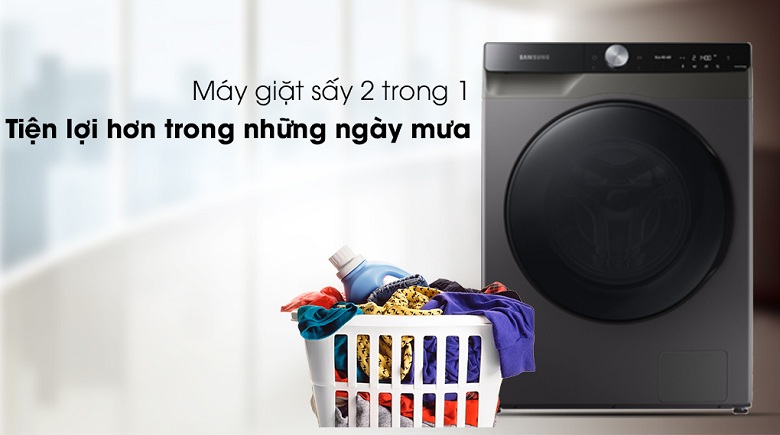 Khối lượng sấy-Máy giặt sấy Samsung AI Inverter 14 kg WD14TP44DSB/SV lồng ngang